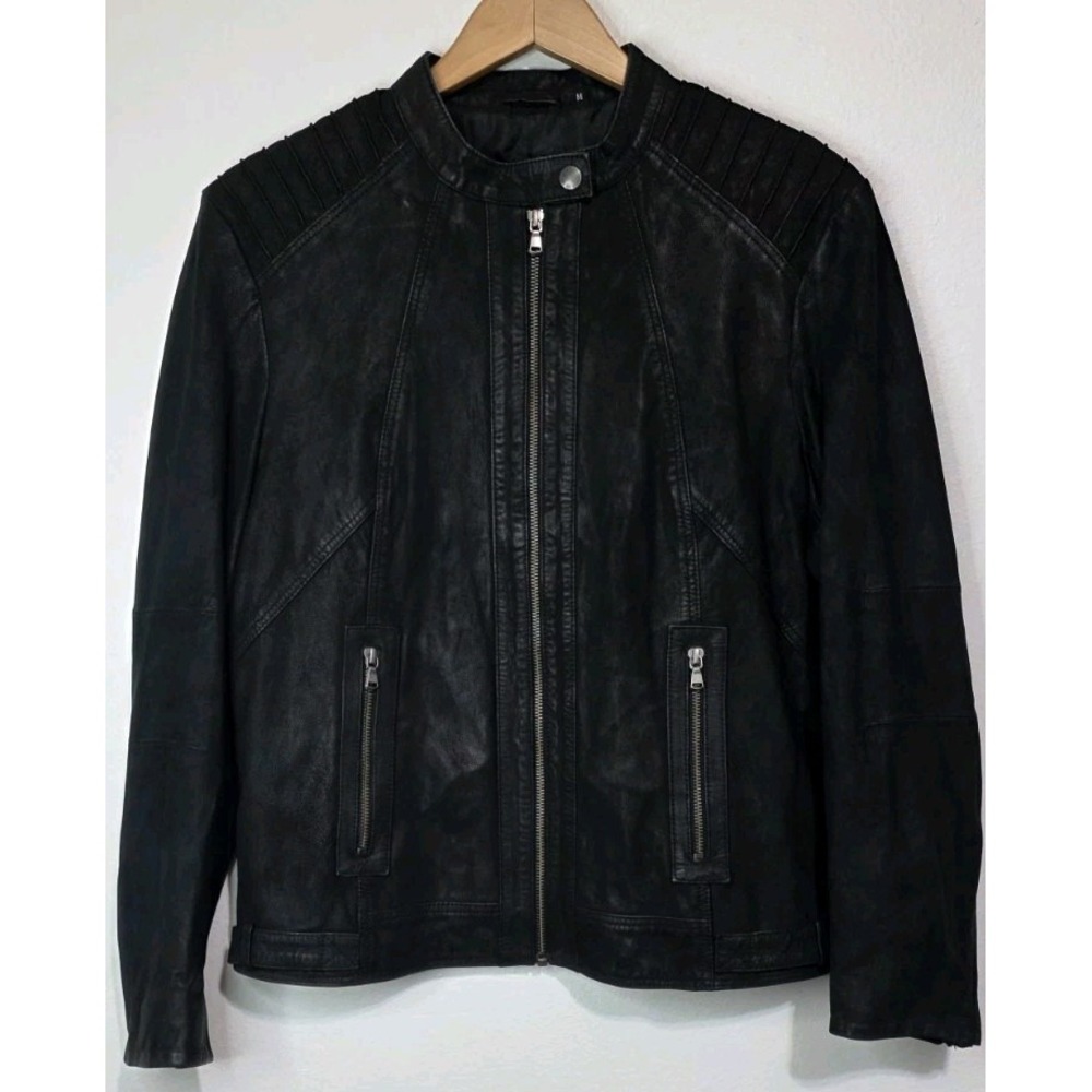 Excelled Collection Black Leather Sz M Jacket Zip Moto Goth Harley Biker Grunge